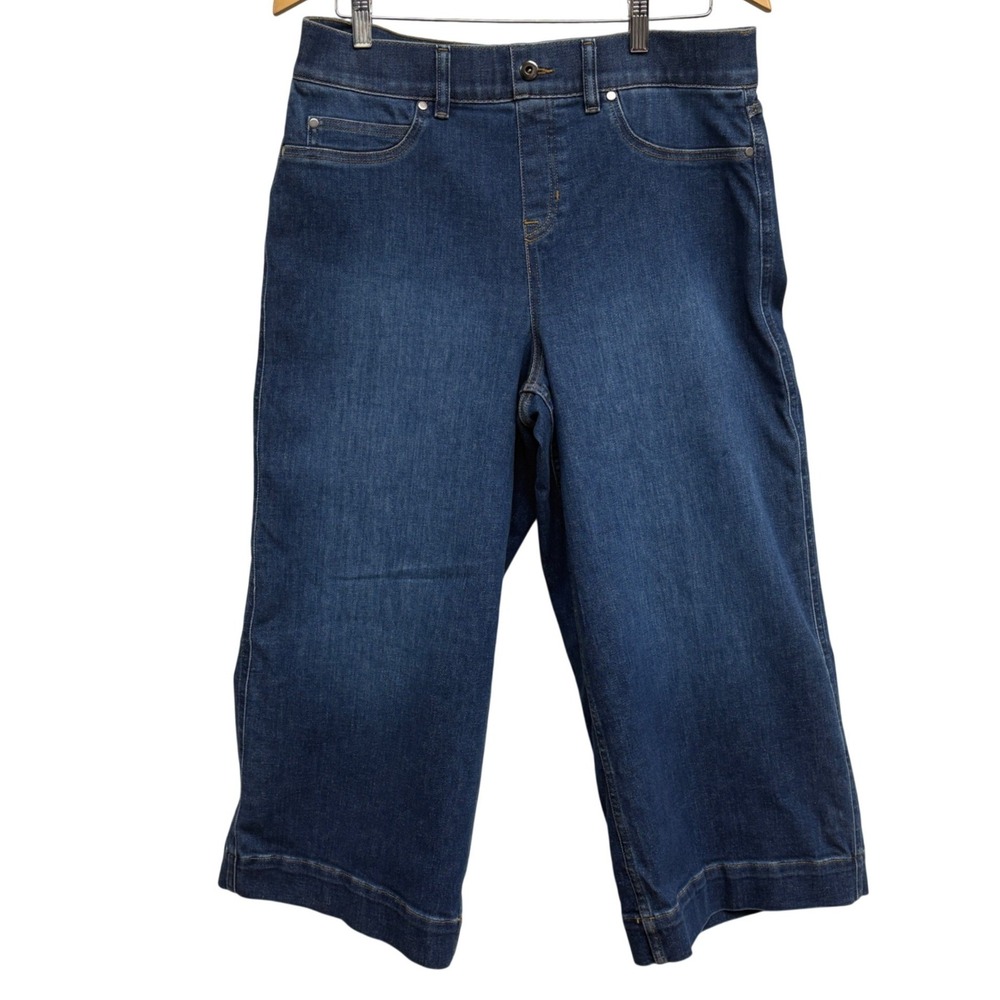 Spanx Cropped Wide Leg Jeans Dark Indigo High Rise Stretch Denim XL pull on